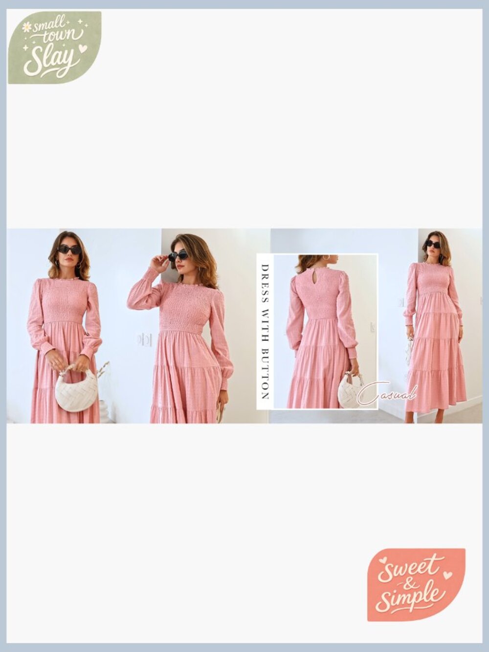 Long Sleeve Maxi Dress Smocked Waist Swiss Dot Formal Wedding Guest - Picture 7 of 7